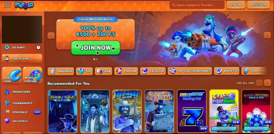 Pistolo casino bonus 150% jusqu'à 1200€ + 120 tours gratuits